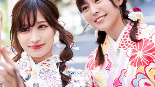 Tokyo asakusa temple lace/furisode/yukata kimono rental with simple hairstyle and complete accessories ruri