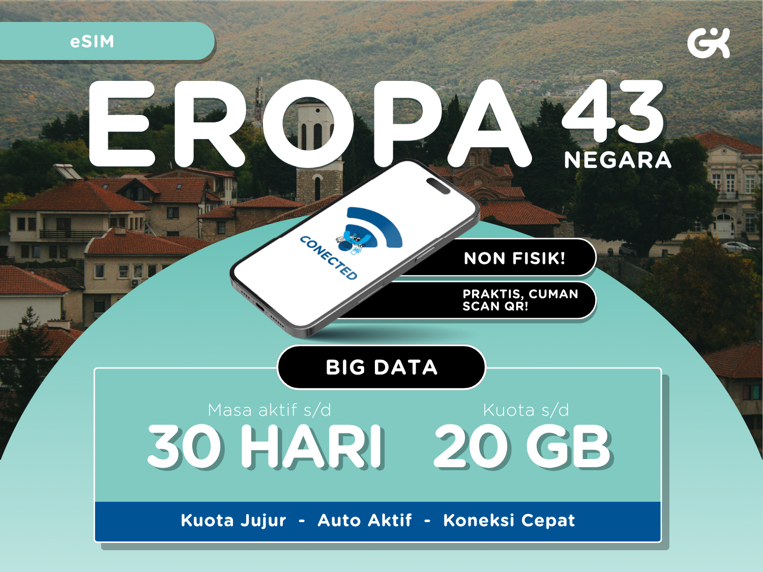 {Instant} eSIM Eropa 43 Negara Big Data | eSIM Europe 43 Countries Global Komunika