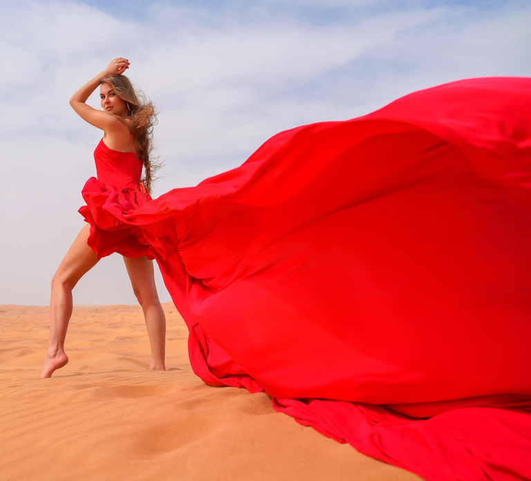 Dubai: Private Flying Dress Photography and Dune Drive Trip