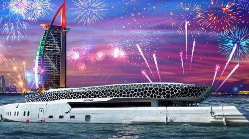 Lotus Royale Cruise Yacht Lotus Mega Yacht Night Cruise Around Palm Island – Romantic Sea Sightseeing – Buffet Diner