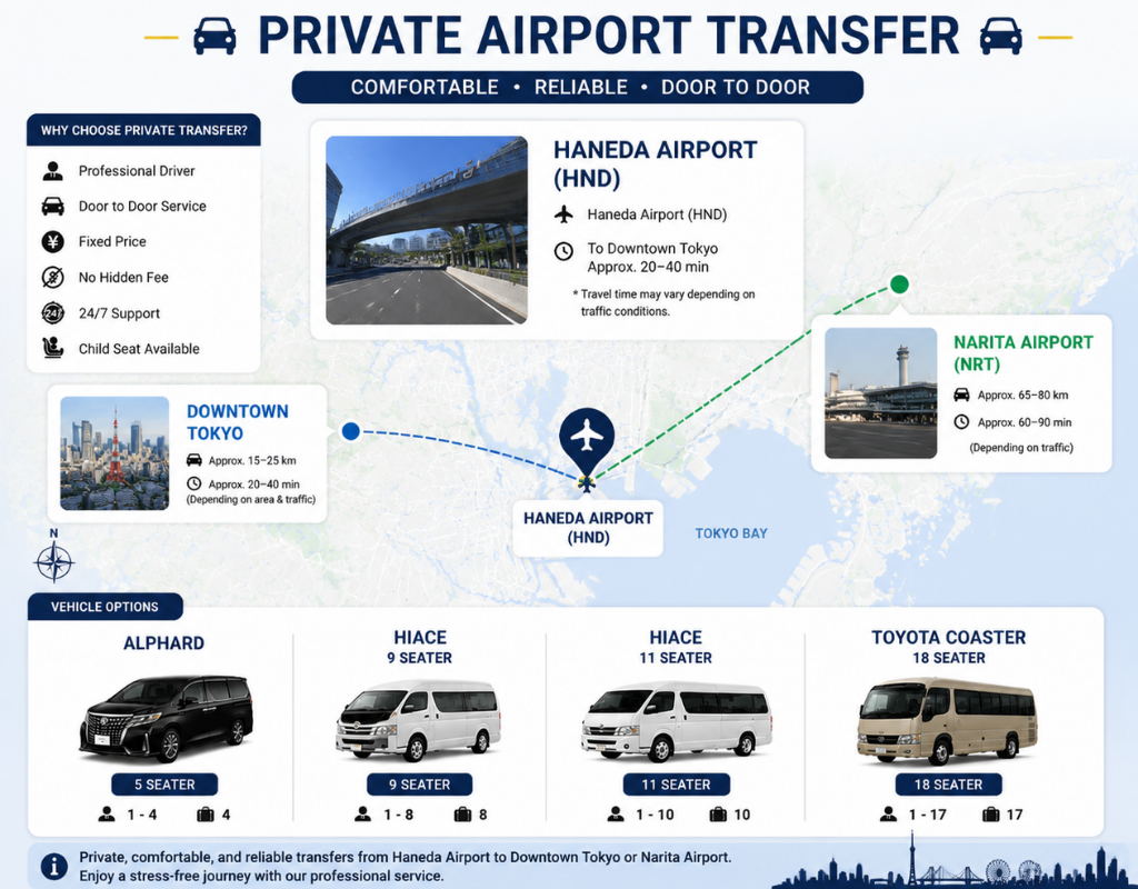 Airport Transfer Haneda ⇄ Downtown Tokyo / Narita