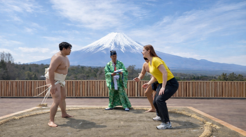 Sumo culture immersive show with yokozuna path and sumo hot pot tasting at Mount Fuji
