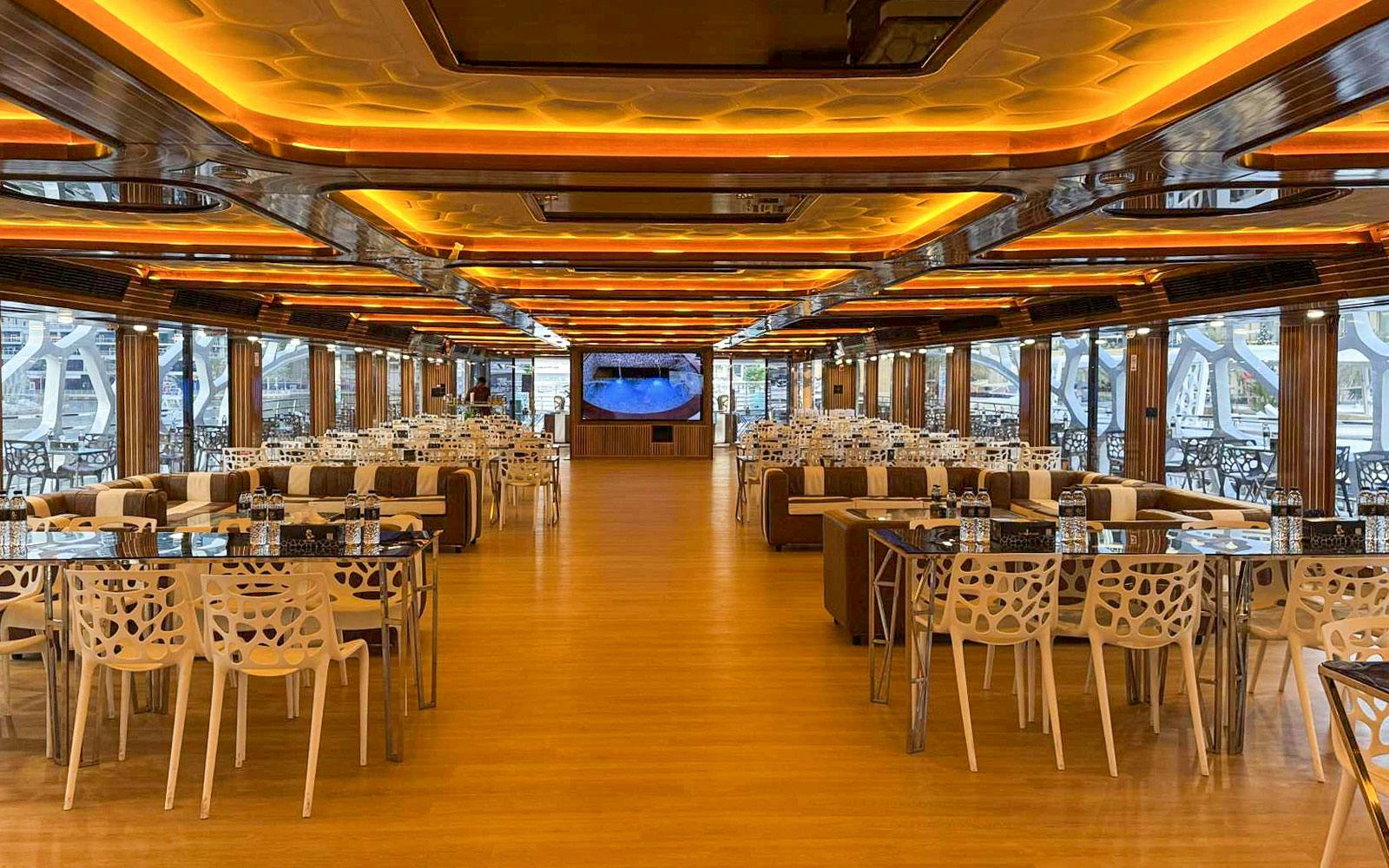 From Dubai Marina: Lotus Mega Yacht Dinner Cruise with Live DJ & Unlimited Drinks