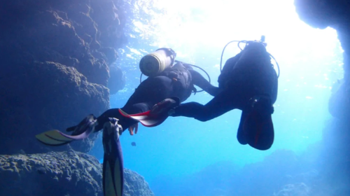Snorkeling and scuba diving experience at the blue cave in Okinawa, Japan