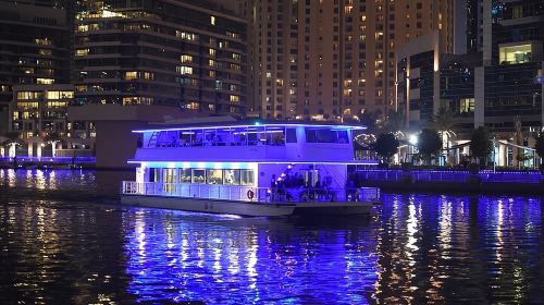 Dubai Marina Dhow Cruise by Catamaran-Glass Boat with Buffet+ Soft Drinks+Live Performance