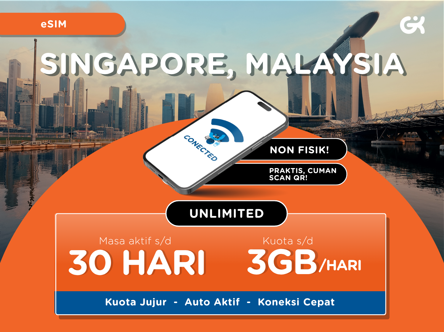 [Instant] eSIM Singapore Malaysia Unlimited | eSIM Singapura Global Komunika