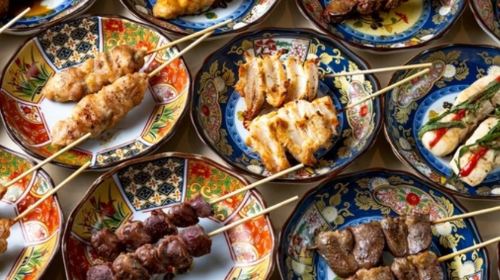 Grilled Chicken Skewers · Charcoal Grill · Roast Beef + Unlimited Drinks - Izakaya in Osaka