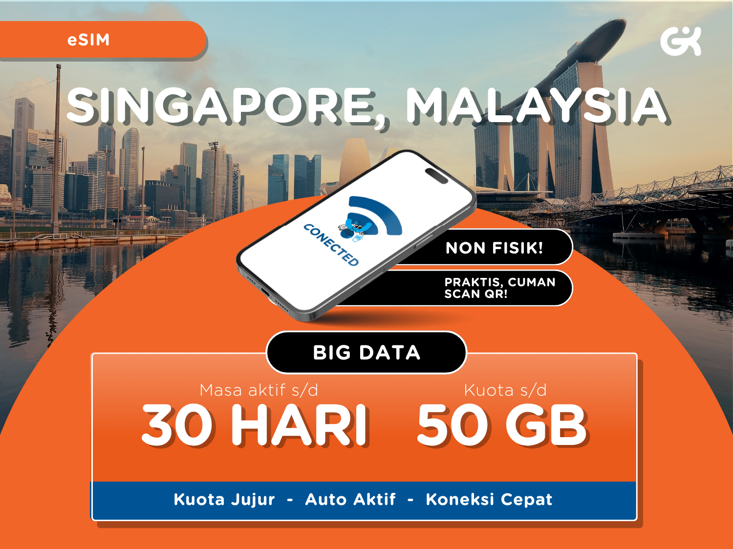 [Instant] eSIM Singapore Malaysia Kuota Besar | eSIM Singapura Global Komunika