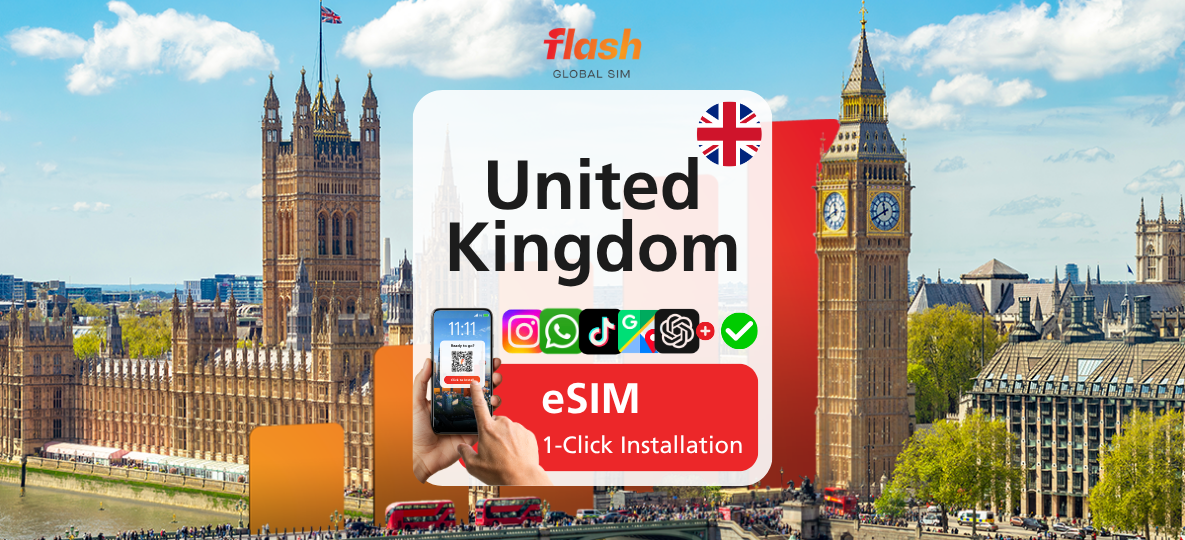 United Kingdom UK eSIM 5G - Unlimited Data - Hotspot Supported - Flash Global SIM