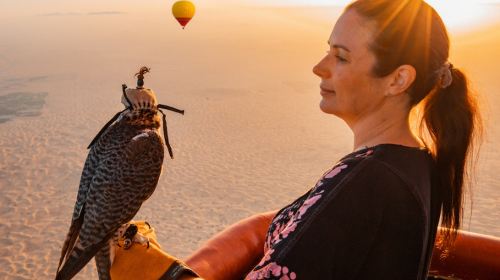 Premium  Hot Air Balloon Sunrise Tour with Exlusive In-Flight Falcon Show, Breakfast, Camel,Transfer