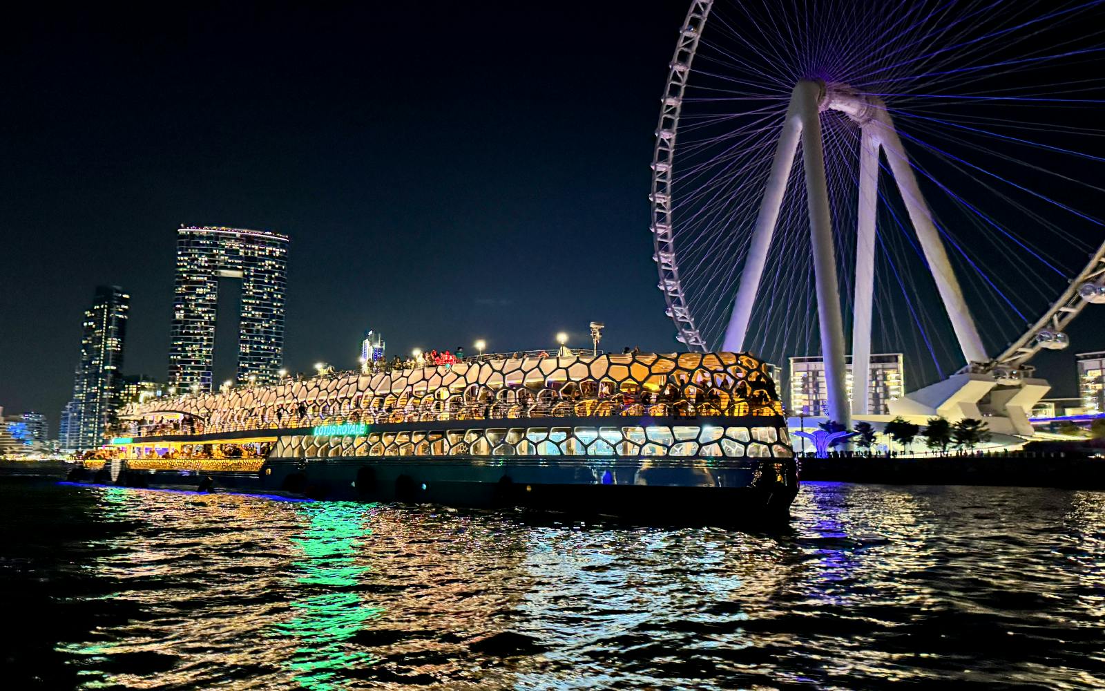 From Dubai Marina: Lotus Mega Yacht VIP Dinner Cruise with Live DJ & Unlimited Drinks