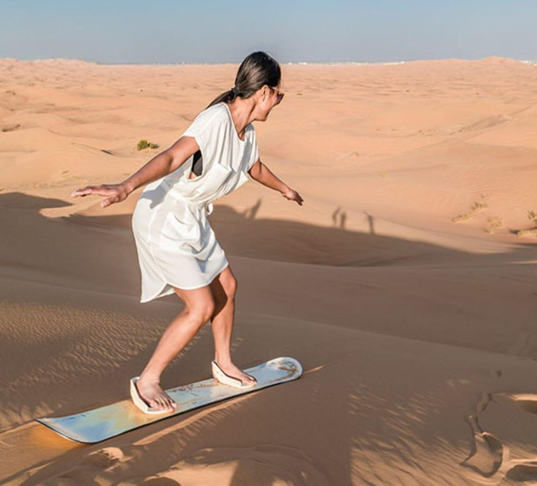 Dubai: Desert Safari Camel Riding, Sandboarding & BBQ Dinner